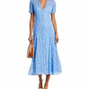 Aqua Sky Blue Lace Midi Dress